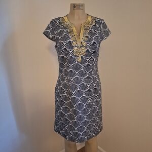 Mudpie Black/white/gold Cotton Dress Medium
